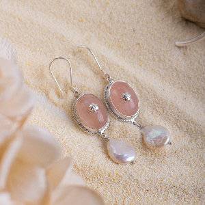 Rose quartz-star earrings