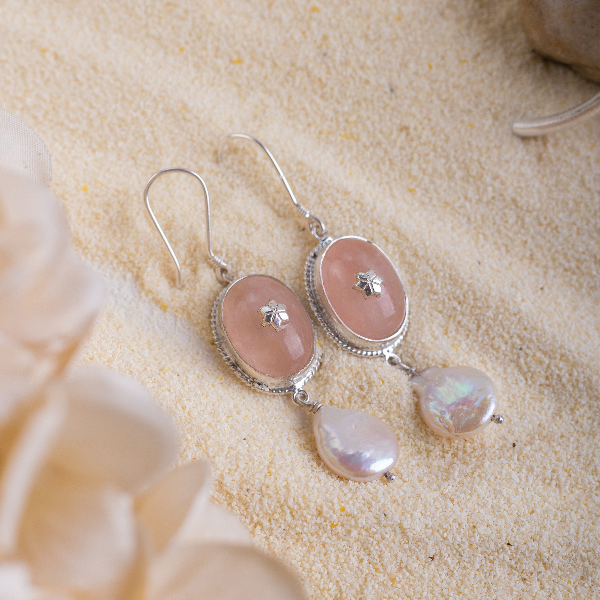 Rose quartz-star earrings